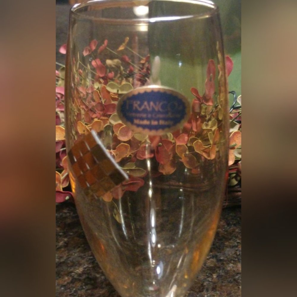 Franco-Vetterie e' Cristal Erie Iridescent Amber Champagne Flutes - Picture 3 of 8